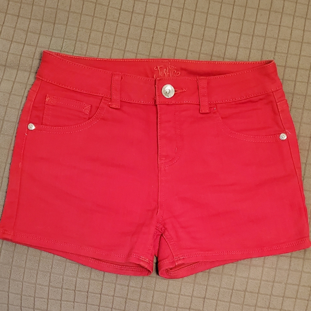 JUSTICE GIRLS Bright Red Stretch Denim Shorts Size 14